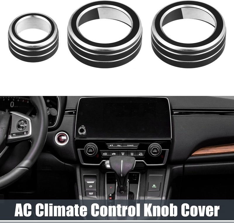 Edinstry 3pcs Black Aluminum Alloy Air Conditioner Knob Ring Covers Volume Knob Control Knob Button Cover Trim Compatible with Honda CRV 2017 2018 2019 2020 2021 - Image 2